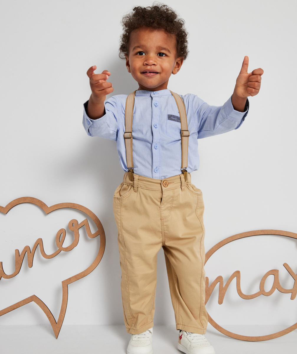 PANTALON RELAXED BÉBÉ GARÇON BEIGE AVEC BRETELLES AMOVIBLES