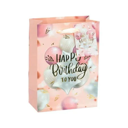 Idena Geschenktasche Happy Birthday rosa, 60 x 120 x 160 mm