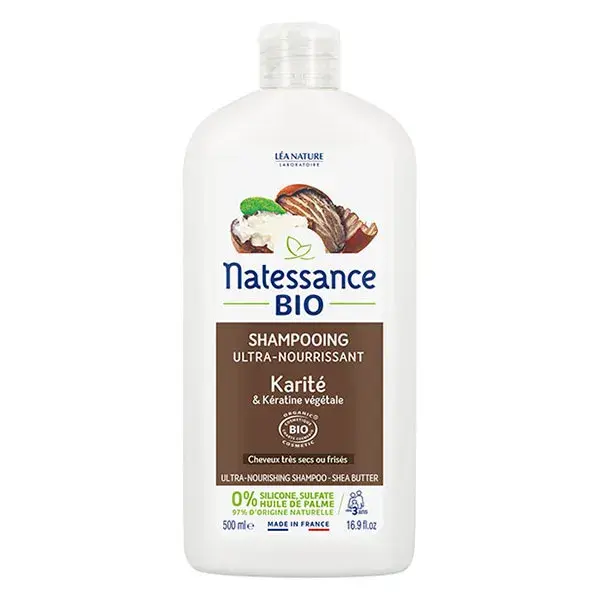 Shampoo ultranutritivo Natessance com manteiga de karité orgânica e queratina vegetal 500ml