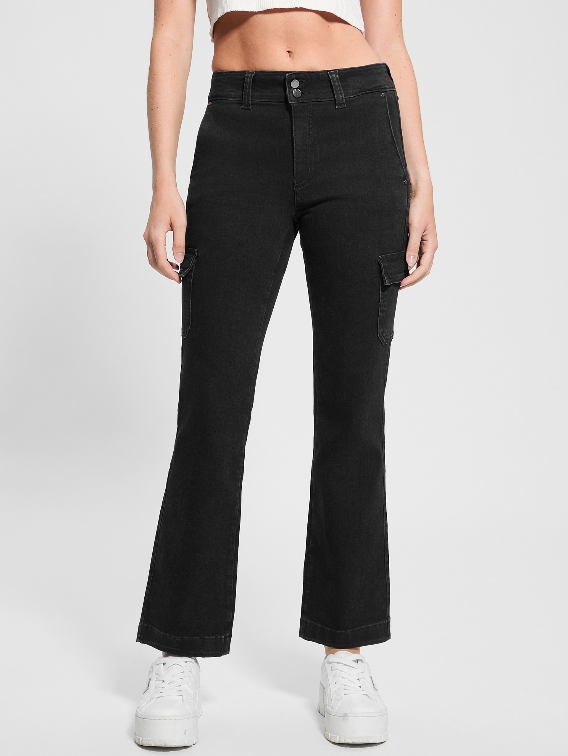 Calça jeans cargo mini bootcut