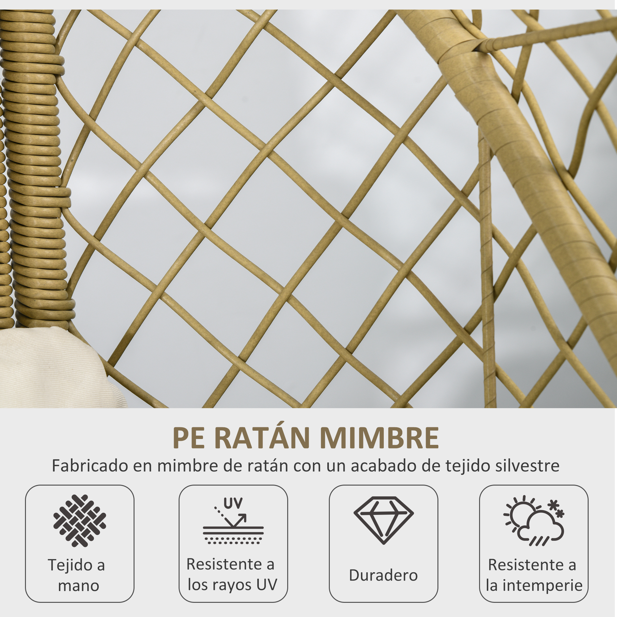 Cadeira Outsunny em rattan natural e creme