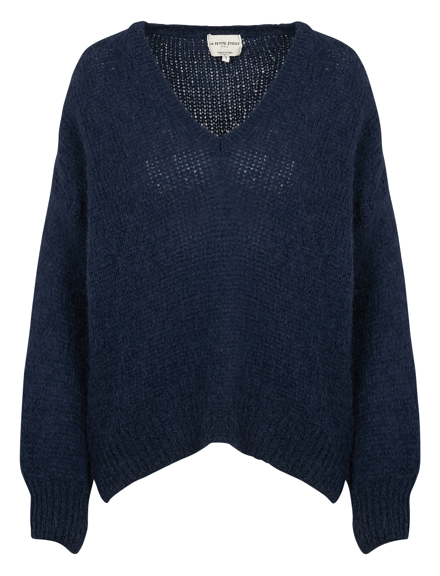 MELANIE - Pull oversize col V en laine mélangée | Bleu