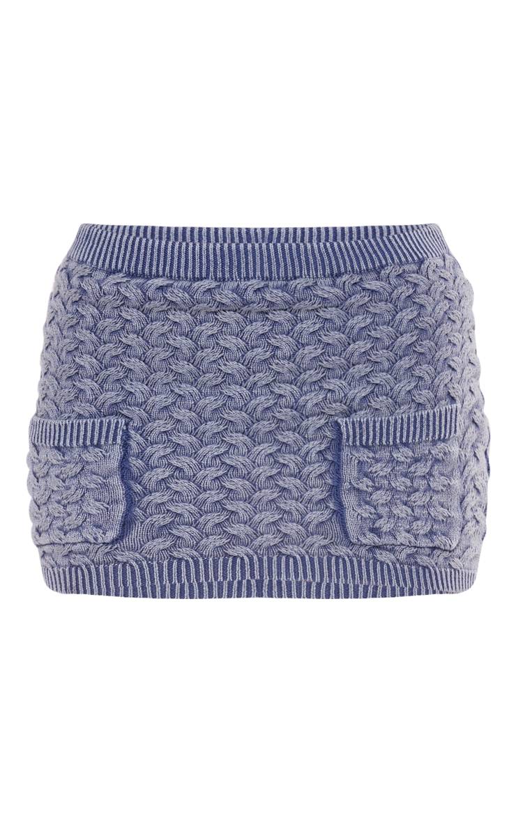 Bleu Mini-jupe Petite À Poches En Maille Torsadée
