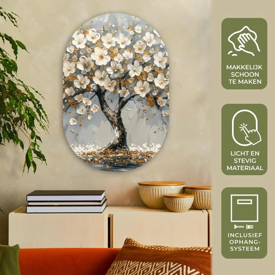 MuchoWow Wand decoratie 60x90cm Boom Goud Bloemen Abstract