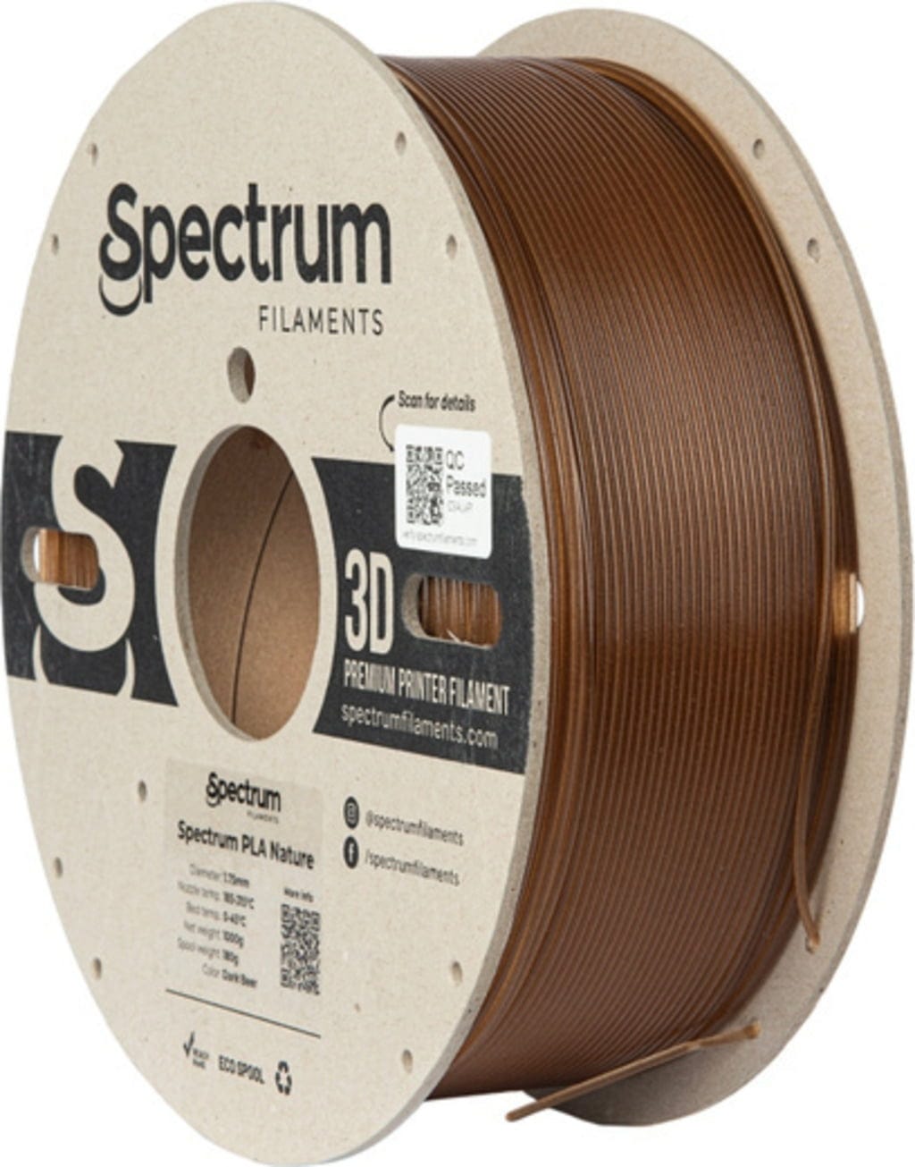 Spectrum  PLA Nature Dark Beer, 1,75 mm / 1000 g    PLA-Filament mit natürlichen Bio-Füllstoffen in Dark Beer