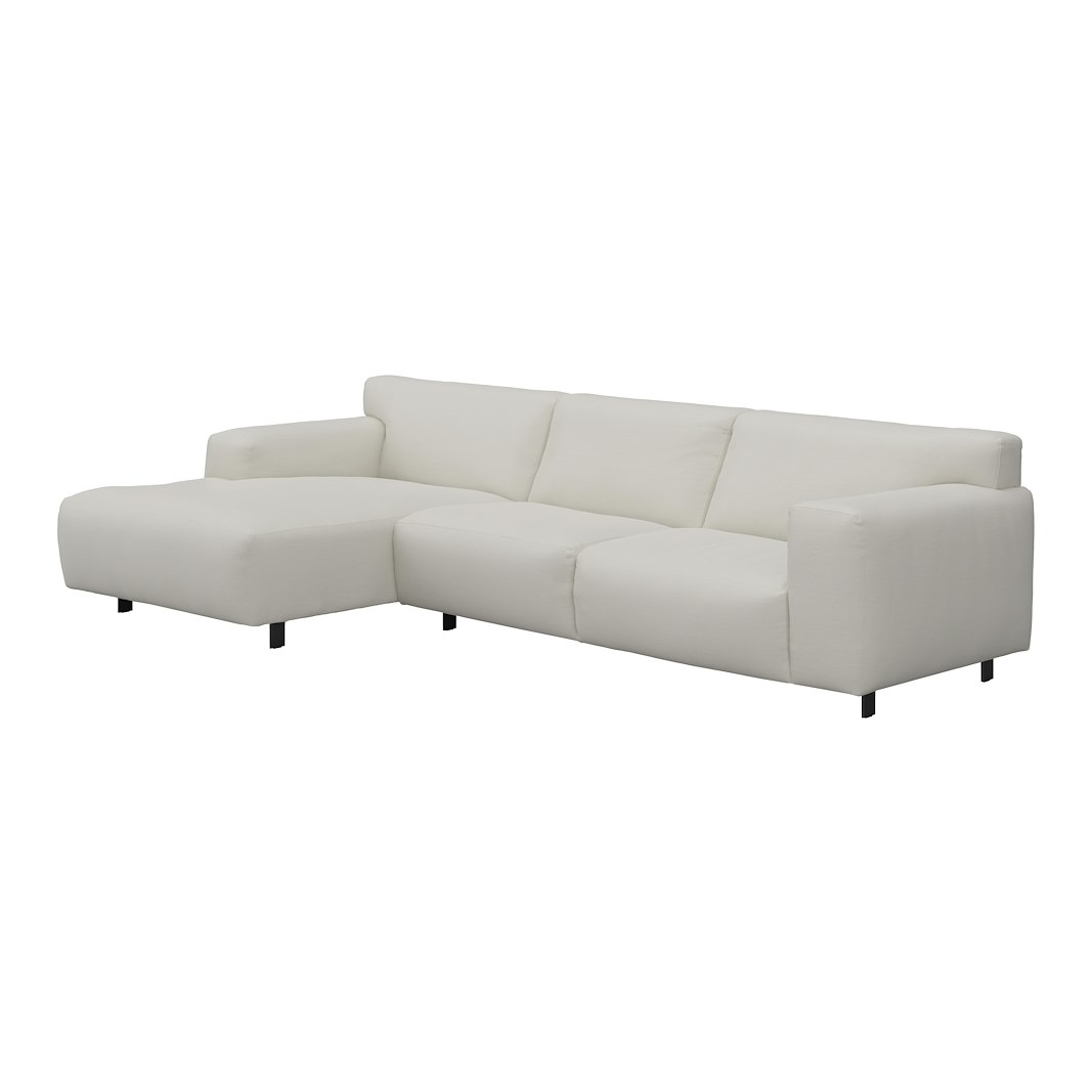 Vesta 2,5-seter med sjeselong venstre I Tekstil Cortina White, standardsøm, sort metallben 10 cm, Comfort CM