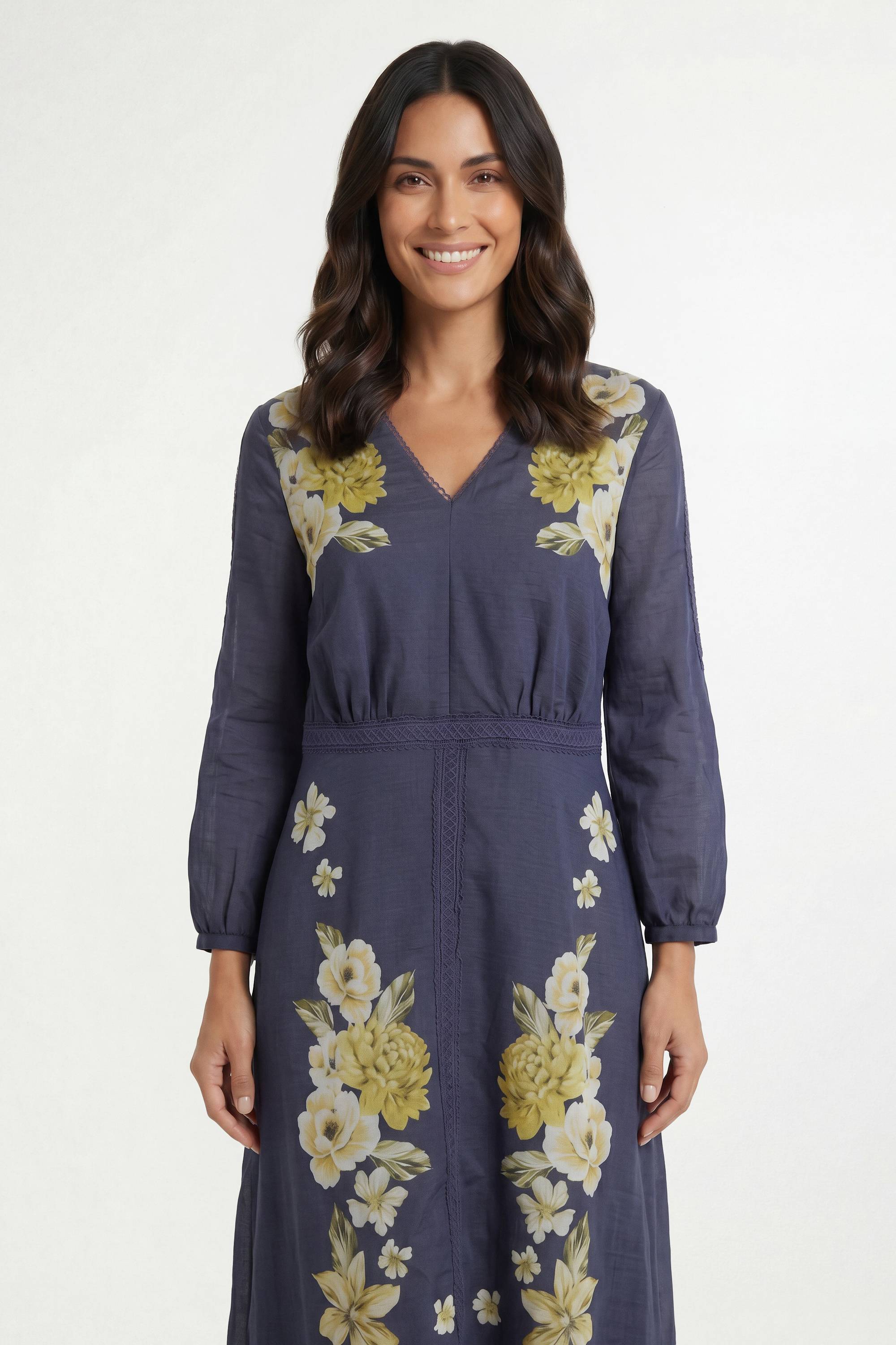 Wallis Robe Midi À Imprimé Floral Et Finitions En Dentelle