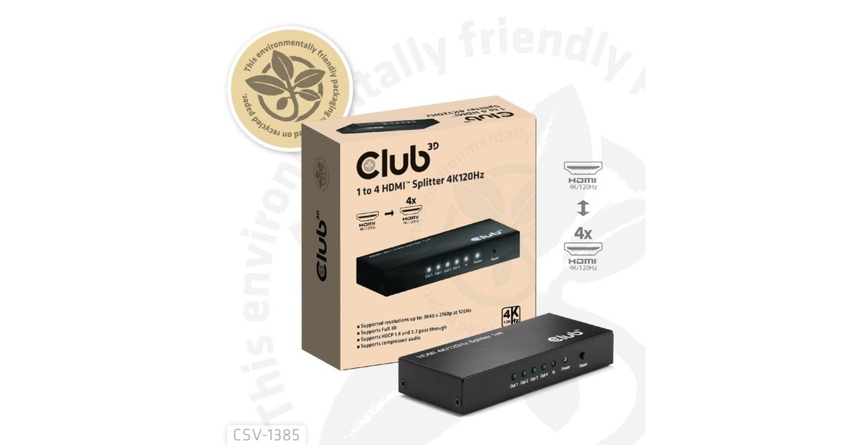 Club 3DHDMI Splitter 1x > 4x HDMI 4K 120Hz  (Zwart)