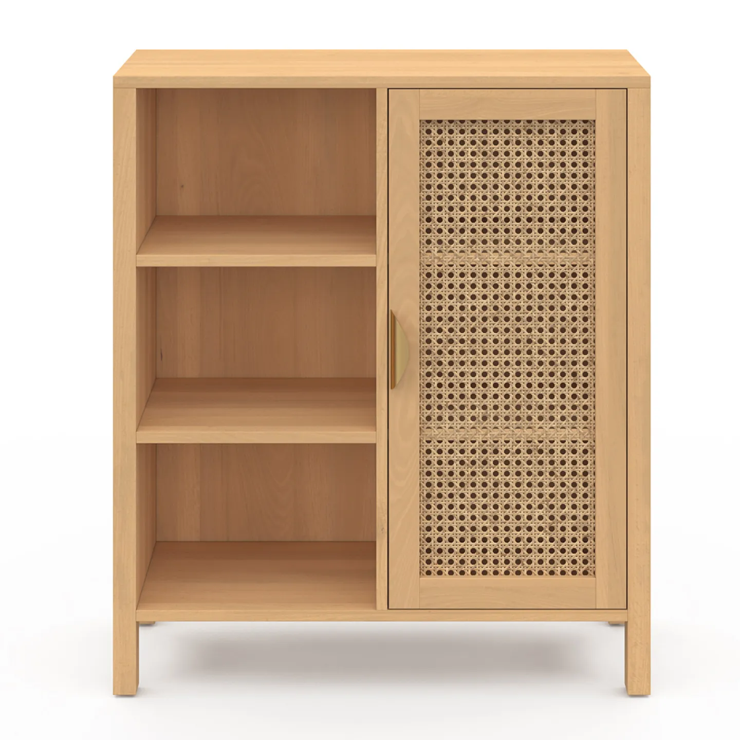 Buffet d'appoint 3 étagères et placard 70 cm EDHEN bois et cannage
