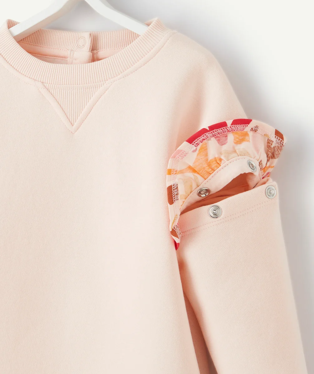 SWEAT ÉVOLUTIF FILLE ROSE EN FIBRES RECYCLÉES AVEC VOLANTS
