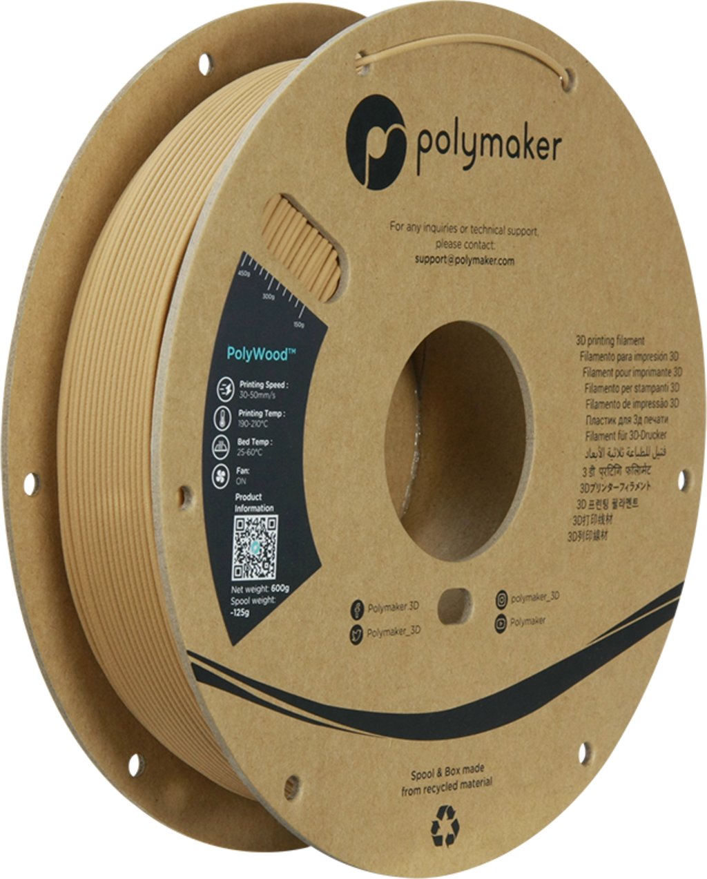 Polymaker  PolyWood, 1,75 mm / 600 g    Das Holz-Filament ohne Holz