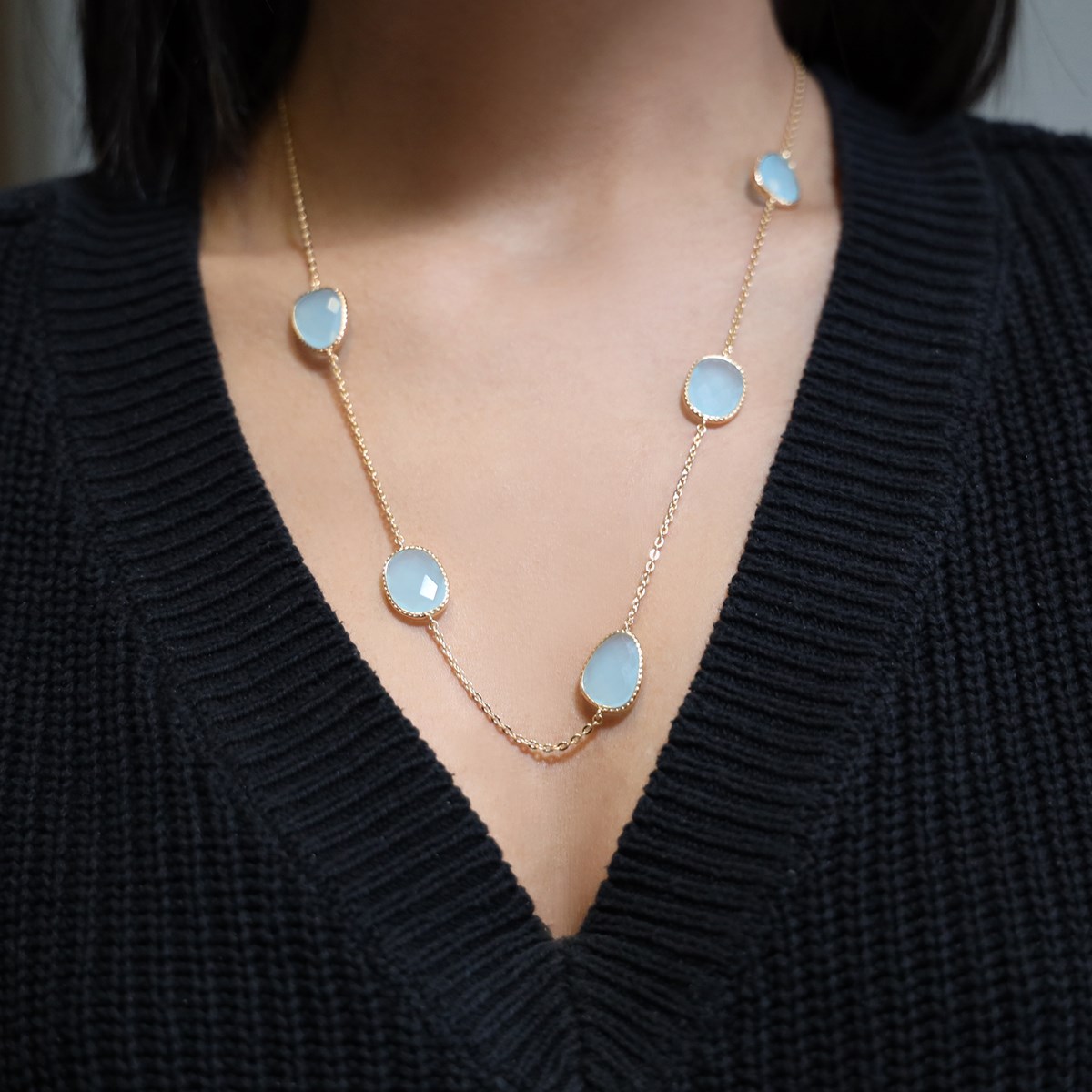 Collier Argent Doré Victoria Cristal Vert Eau