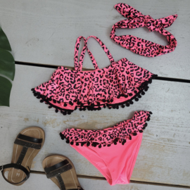 Leo everywhere pompom bikini & Headband - Fuchsia