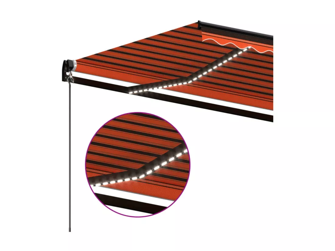 Auvent manuel rétractable avec LED 600x350 cm Orange et marron