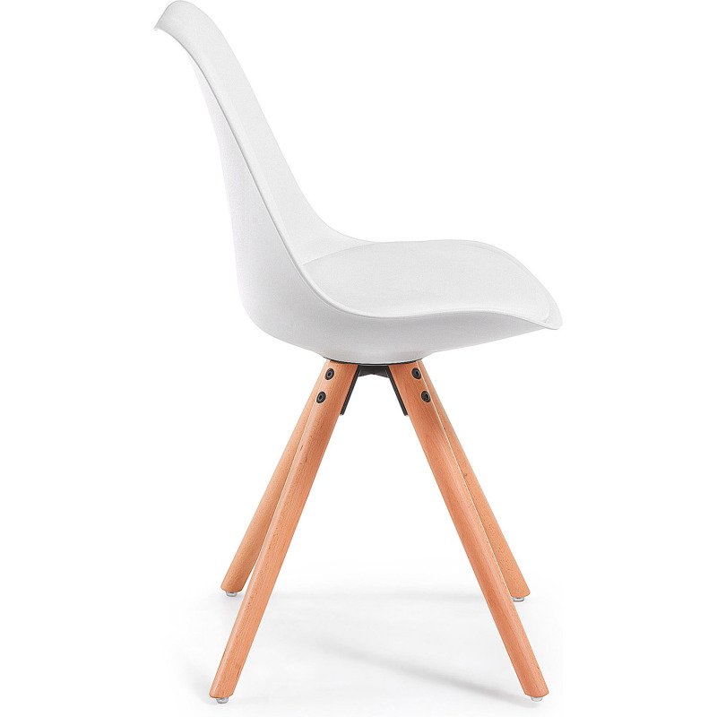 Chaise Ralf - assise plastique et coussin PU - pieds bois massif