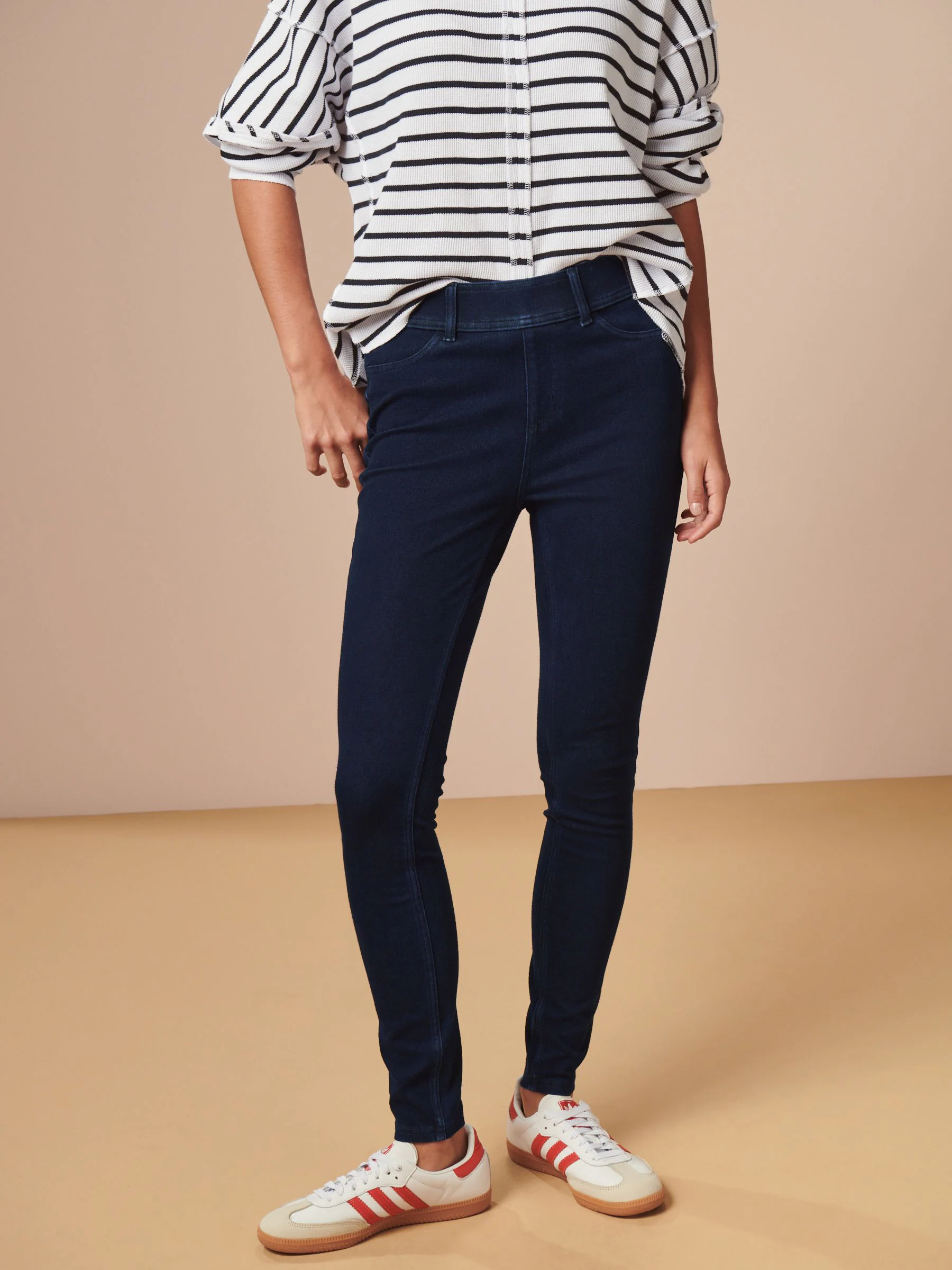 Blauw met wassing - Lange jersey denim leggings