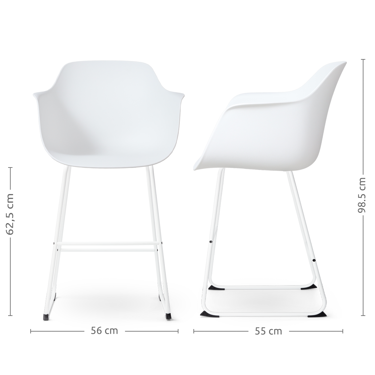 Barkruk Nino-Puk- wit onderstel - 65 cm - set van 2 Wit