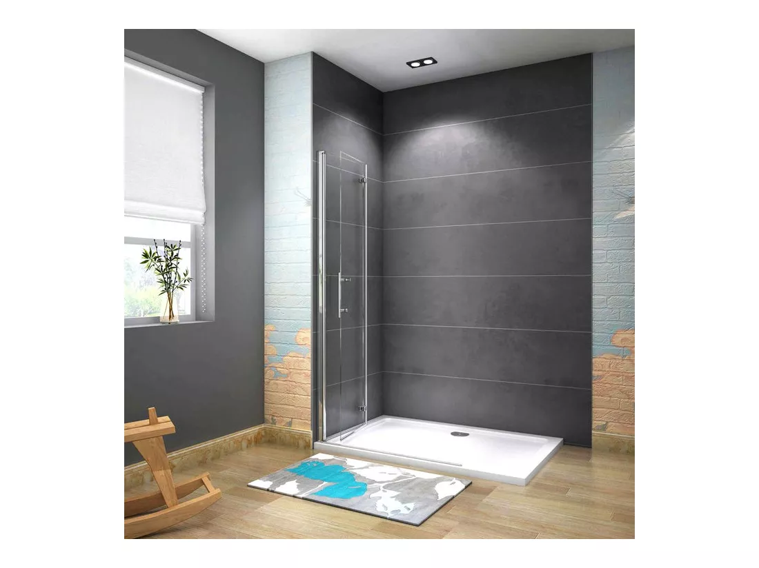 Paroi de douche pivotante 115x185cm paroi de douche à l'italienne pliante en verre 6mm anticalcaire, avec poignée en inox