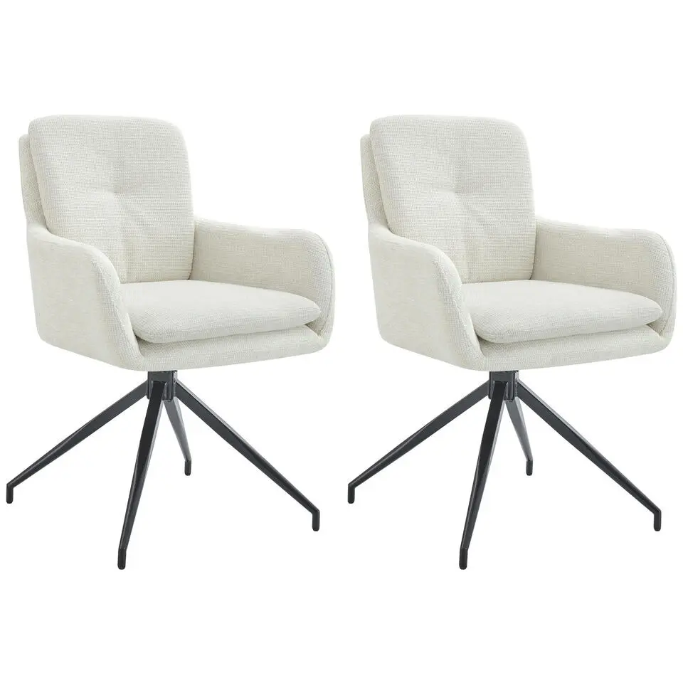 CLP Set van 2 Eetkamerstoel Pickett mat zwart Frame - Stof - creme