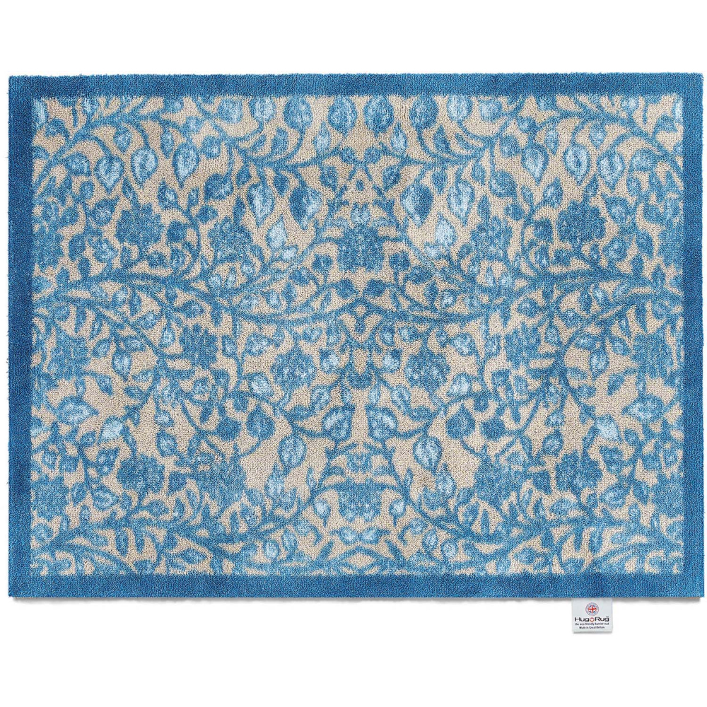Tapis d'entrée en matière recyclée 65 x 85 cm feuilles bleues