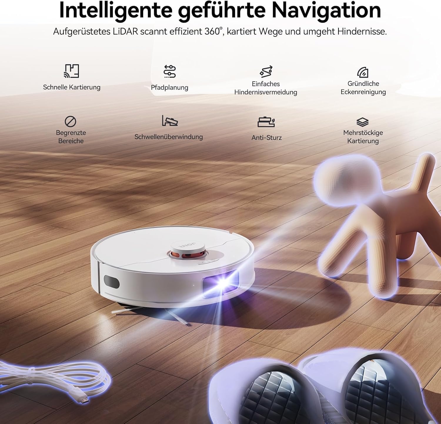 JONR T5 Pro Saugroboter mit Wischfunktion, 8150Pa Saugkraft (verbessert von T5 Lite) mit Heißlufttrocknung, Anti-Verfilzungs-Seitenbürste, Hindernisvermeidung, LiDAR-Navigation, All-in-One Dockund