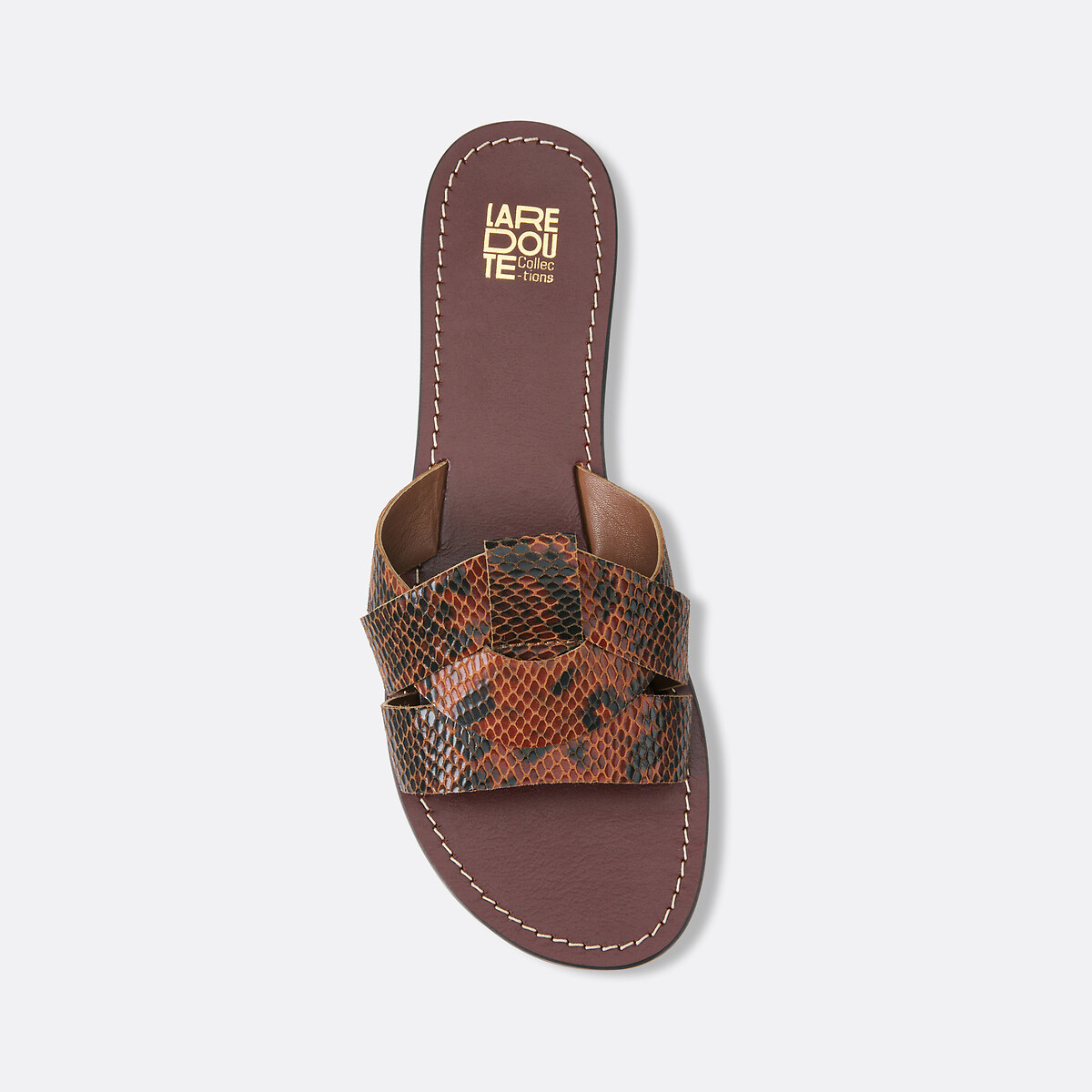 COLEÇÕES LA REDOUTE<br>Mules rasteiras em couro de píton