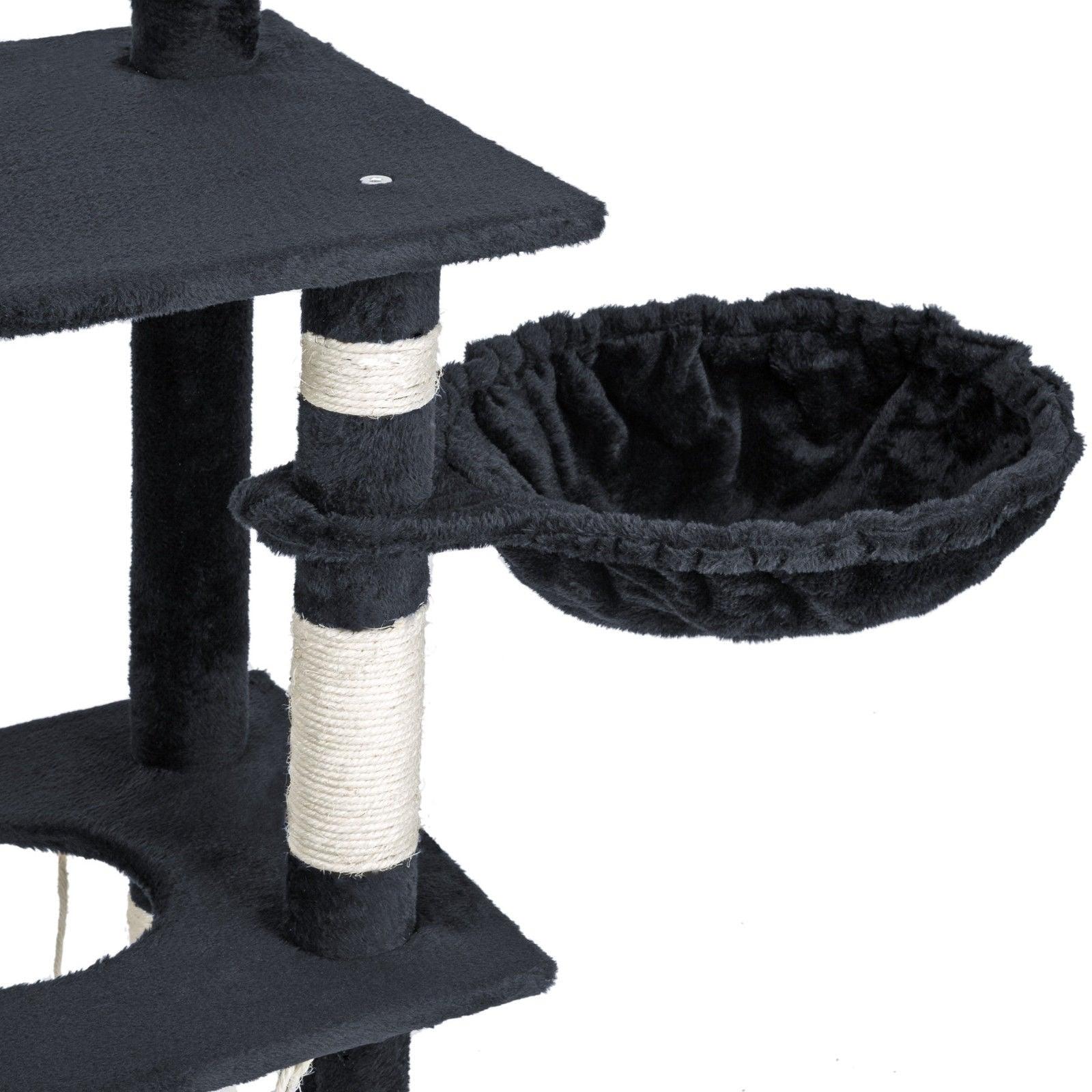 Arbre à chat griffoir grattoir niche jouet animaux peluché gris foncé 141 cm