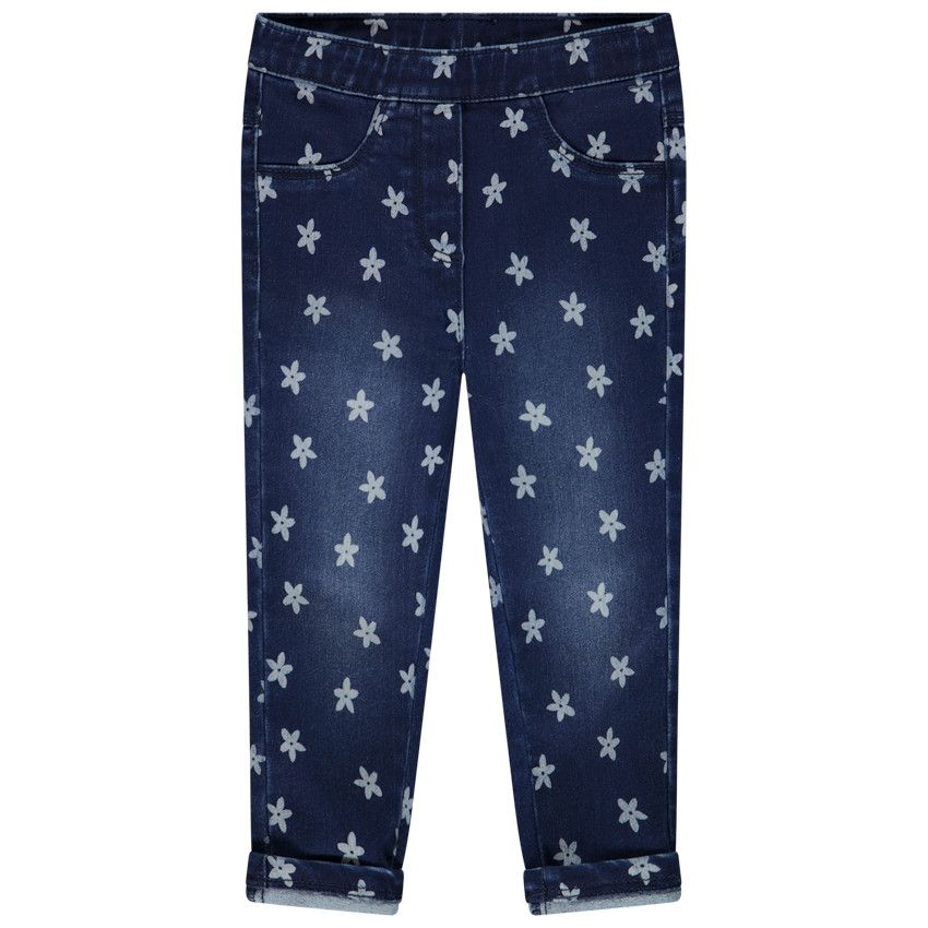Jegging super stretch en twill imprimé fleurs pour bébé fille - Bleu moyen
