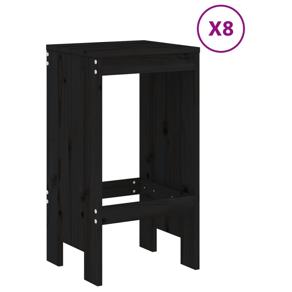 Ensemble de bar de jardin 9 pcs noir bois de pin massif