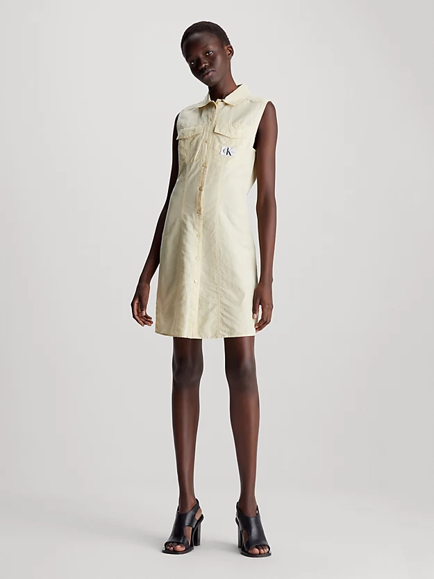 Vestido sem mangas em mistura de linho e algodão.