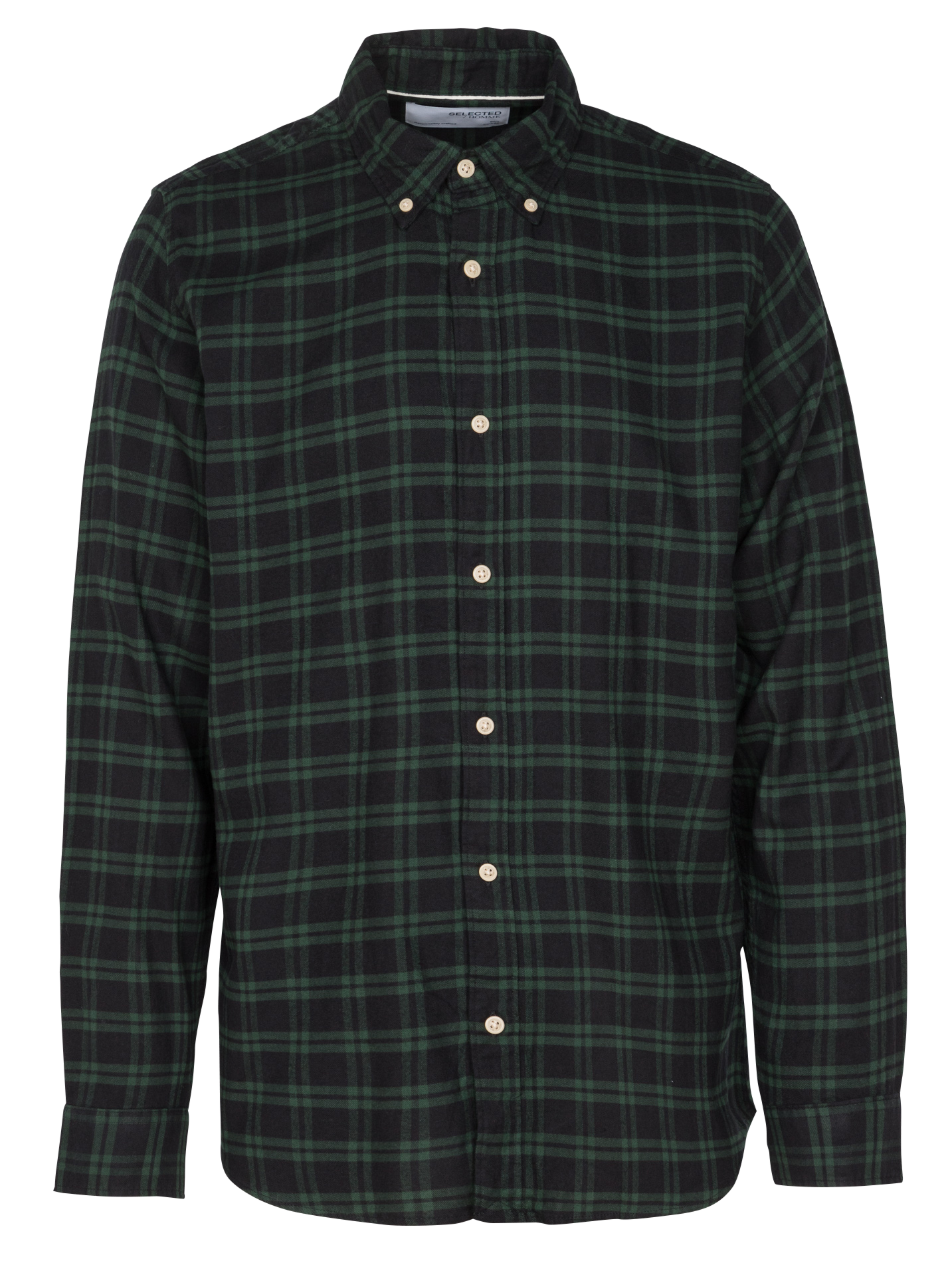 Chemise col américain regular-fit en flanelle de coton | Vert