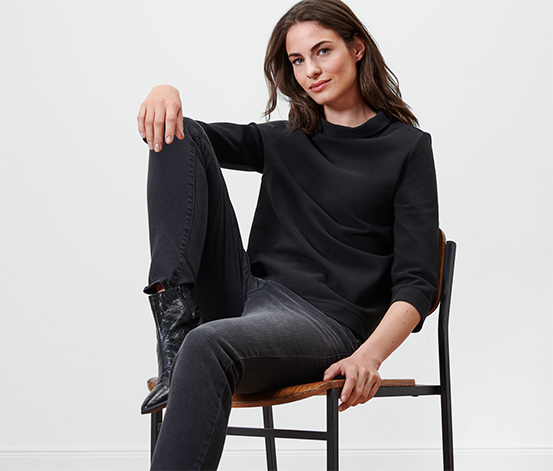Sweatshirt mit 3/4-Arm, schwarz