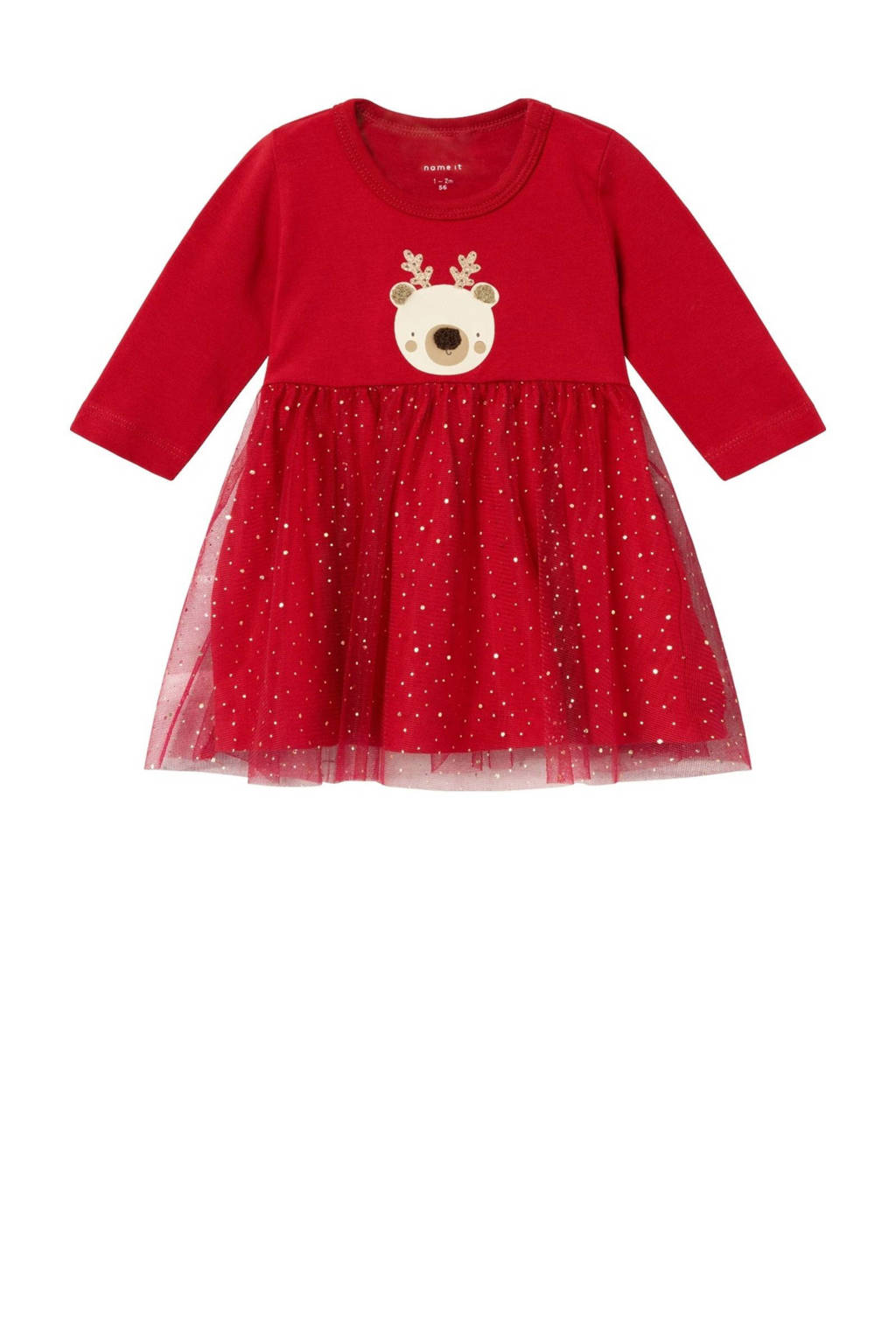 NAME IT korte jurk glitter rood