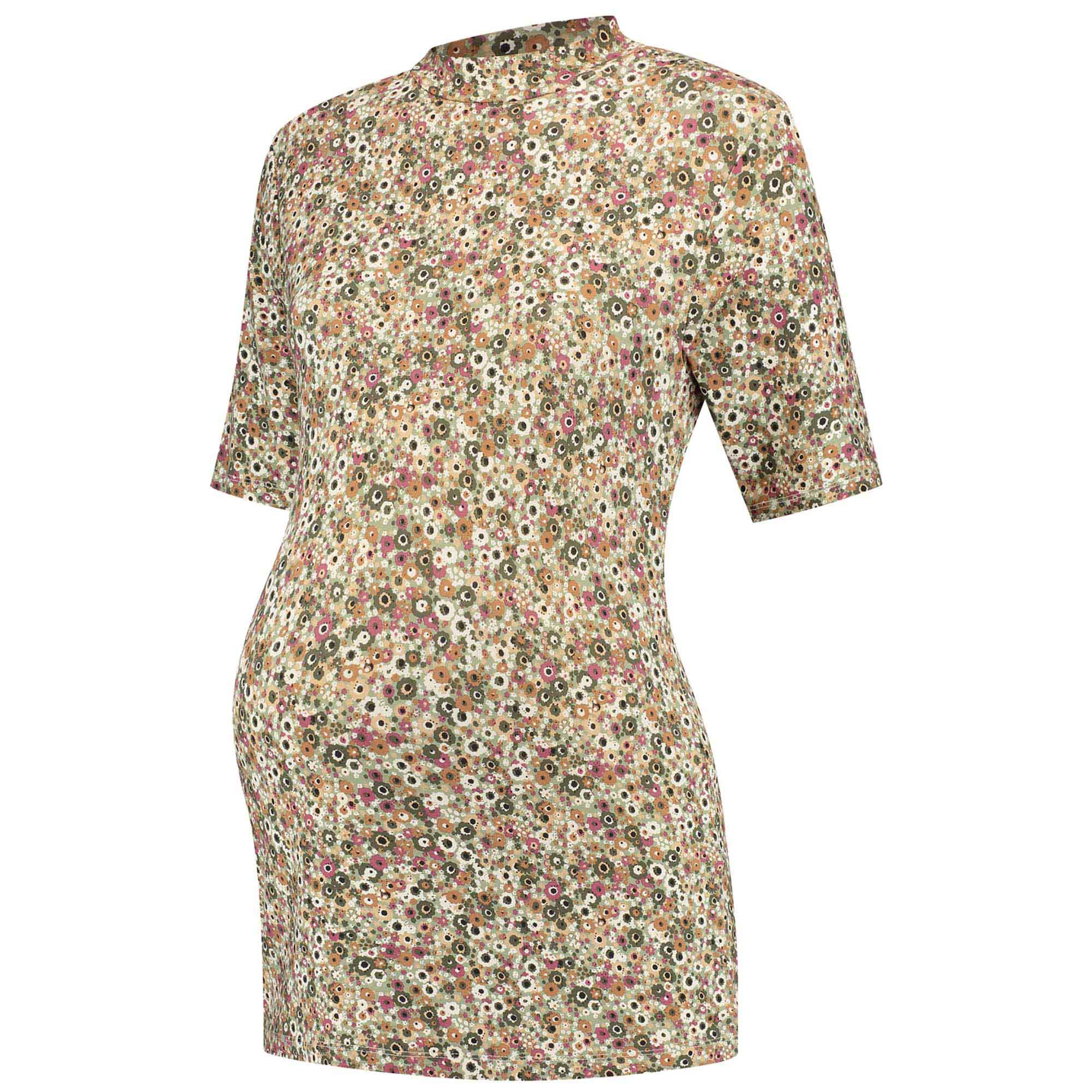 Prénatal zwangerschaps T-shirt korte mouwen bloemen groen