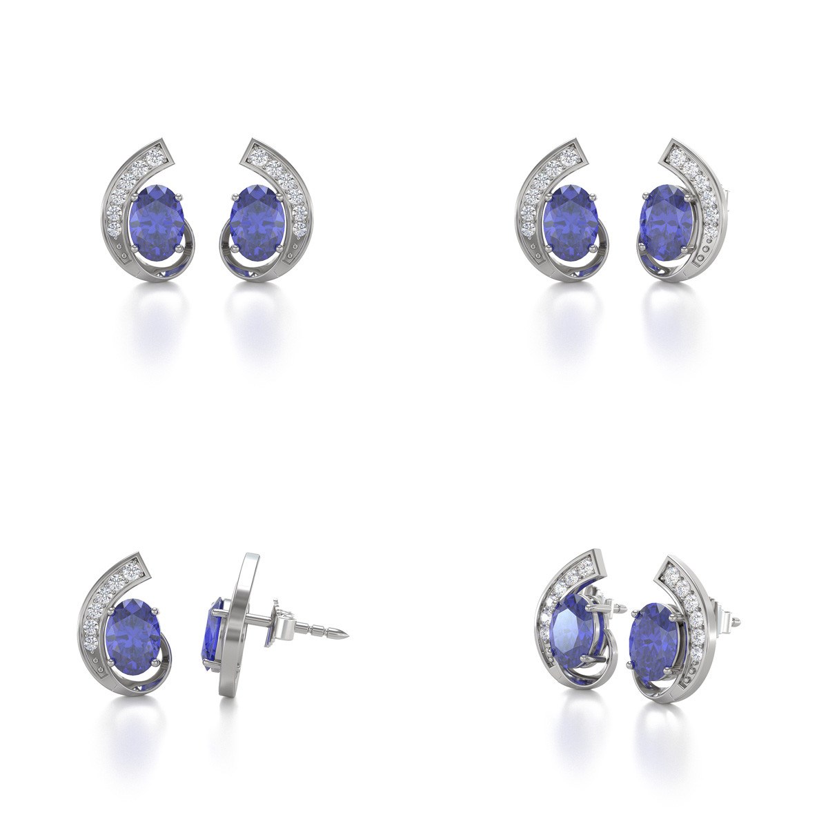 Boucles d'oreilles ADEN Tanzanite et Diamants sur Argent 925 2.10grs