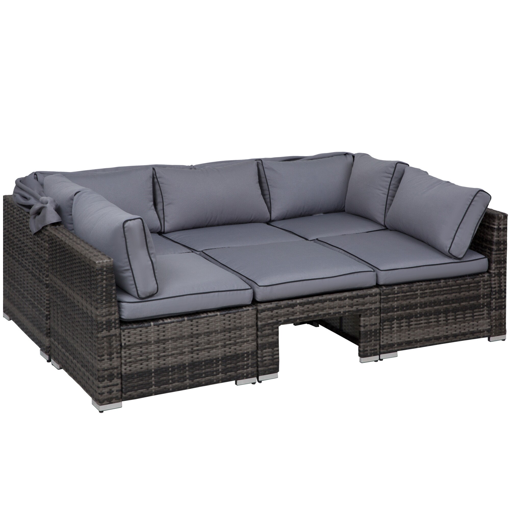 Outsunny Polyrattan Lounge-Set mit Sonnendach, Kissen und Beistelltisch grau