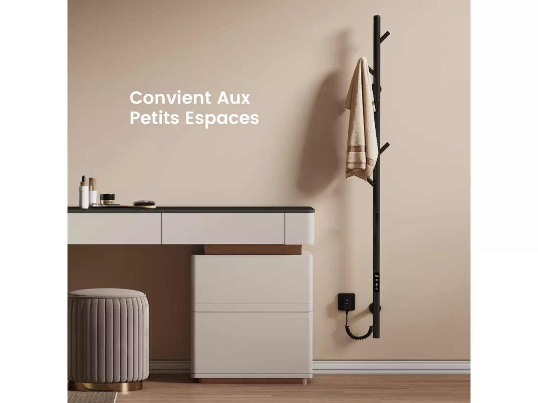 EMKE Chauffe-serviettes Électrique, thermostat intelligent WiFi, sèche-serviettes électrique, barre unique, 150 cm de hauteur, Noir
