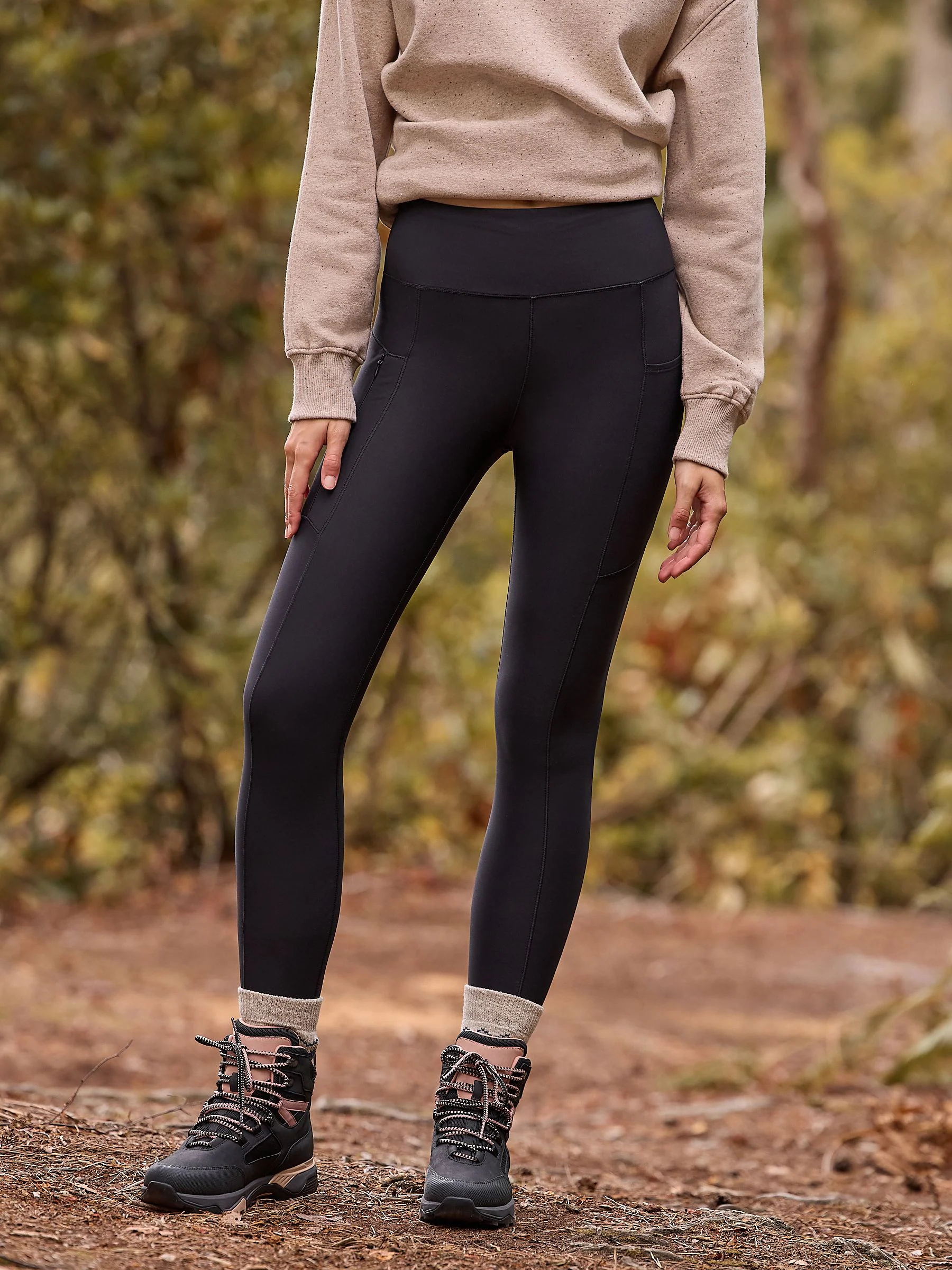Zwart - Outdoor Fleece Lined Warm Handle Leggings