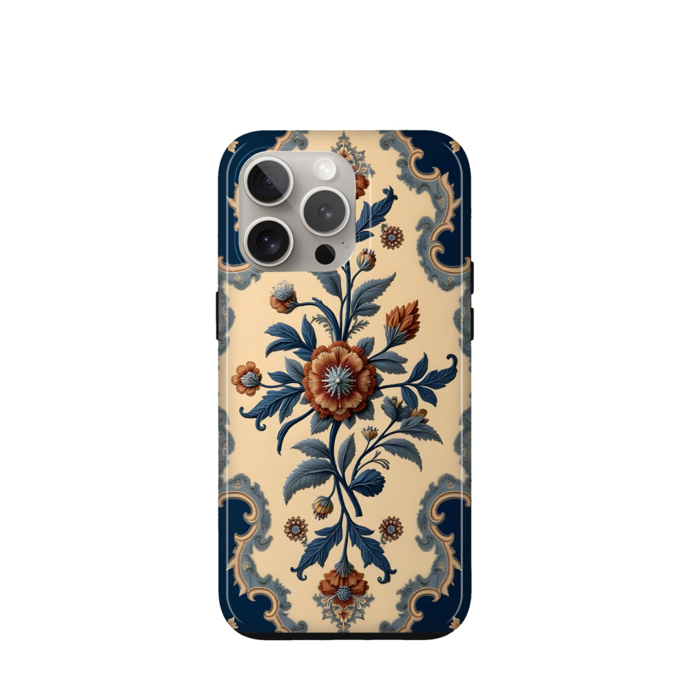 iPhone 15 Pro Max Hybrid (Kunststoff / Gummi) Hülle Barocker Blütenzauber - Blau