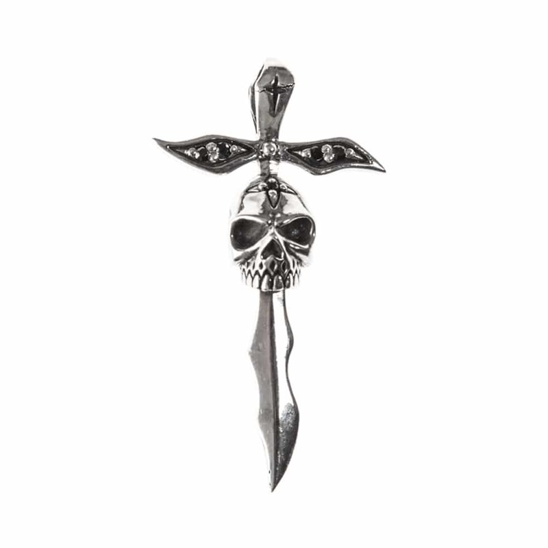 Collier Argent Dague Tête De Mort