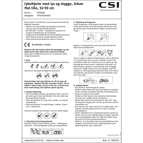 CSI cykelhjelm med lys - mat lilla