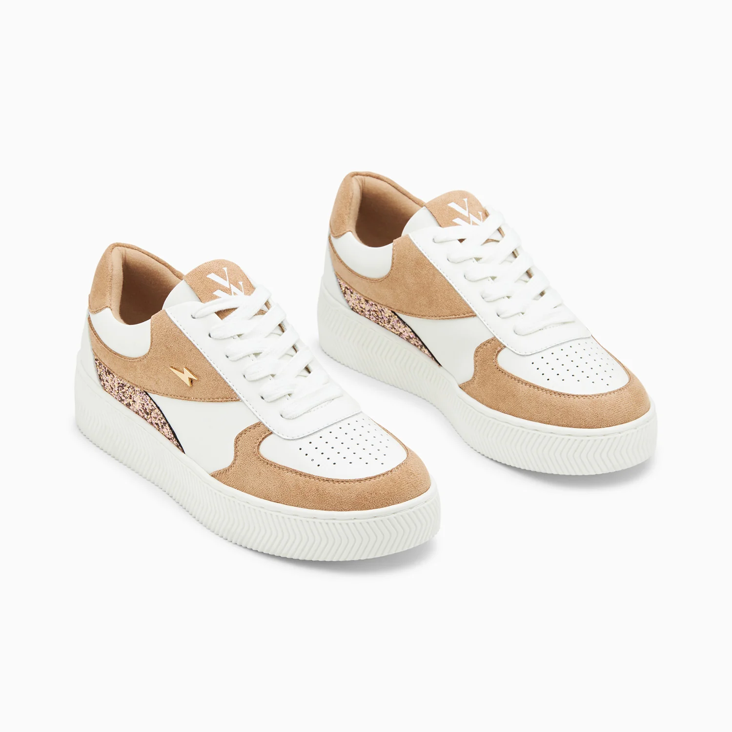 Sneakers-Baskets Nassita beige et rose gold à lacets