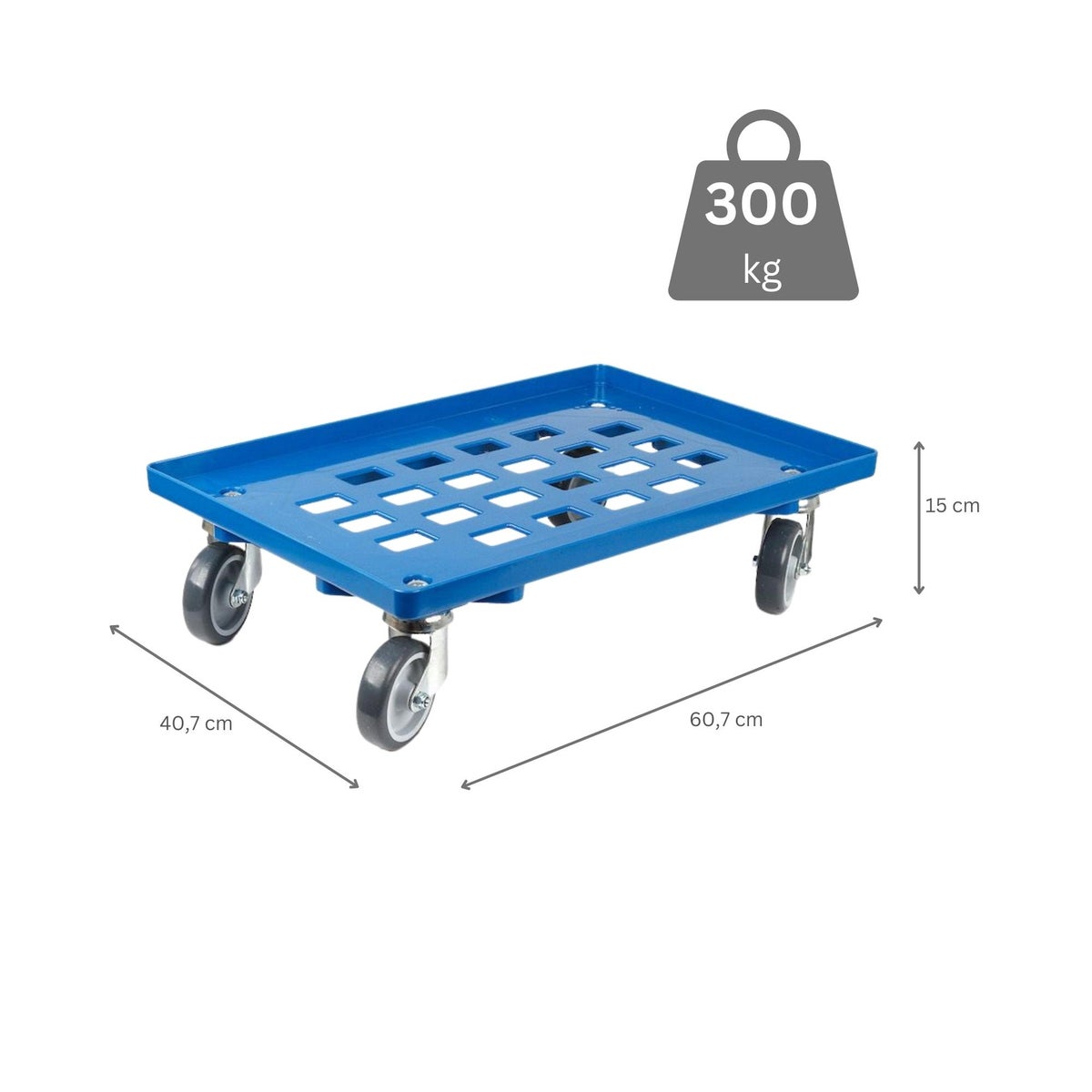 PROREGAL transportwagen voor Euroboxen 60 x 40 cm met rubberen wielen, blauw, roostervloer, 2 zwenkwielen en 2 remwielen, draagvermogen 300 kg