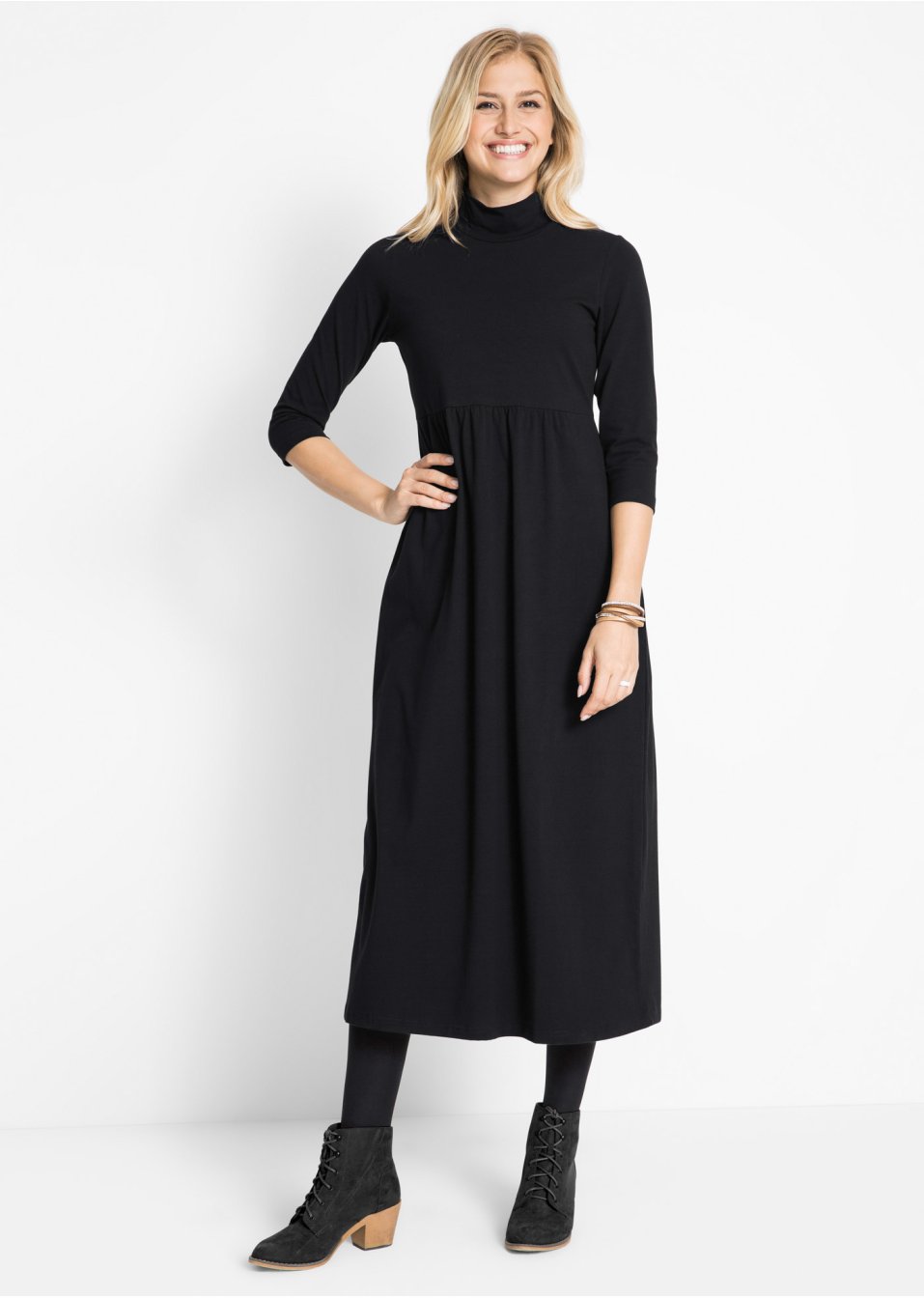Robe T-shirt midi, manches 3/4