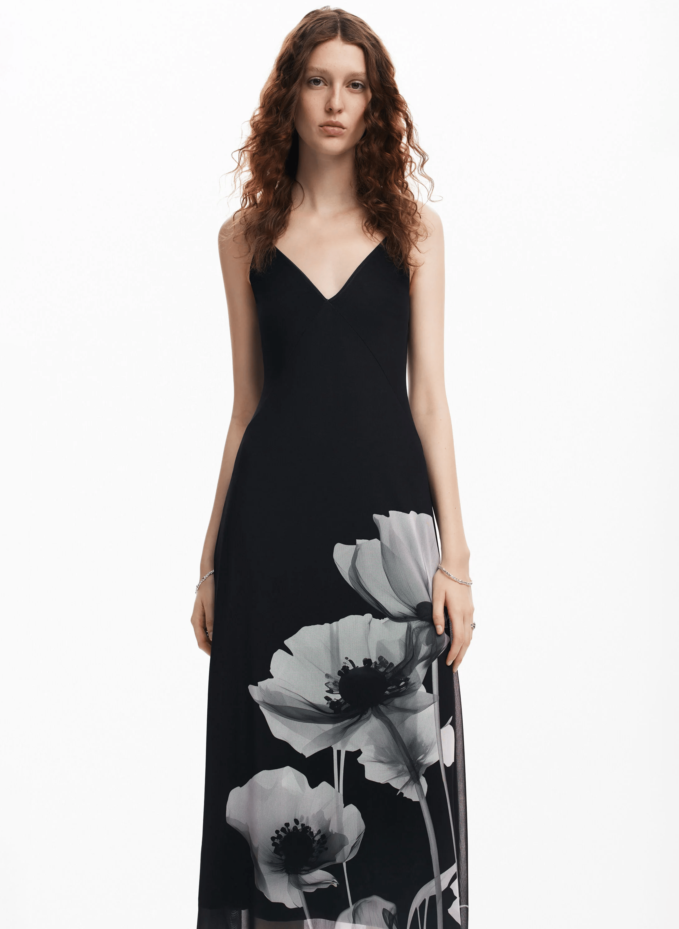 Robe midi imprimée coquelicots | Noir