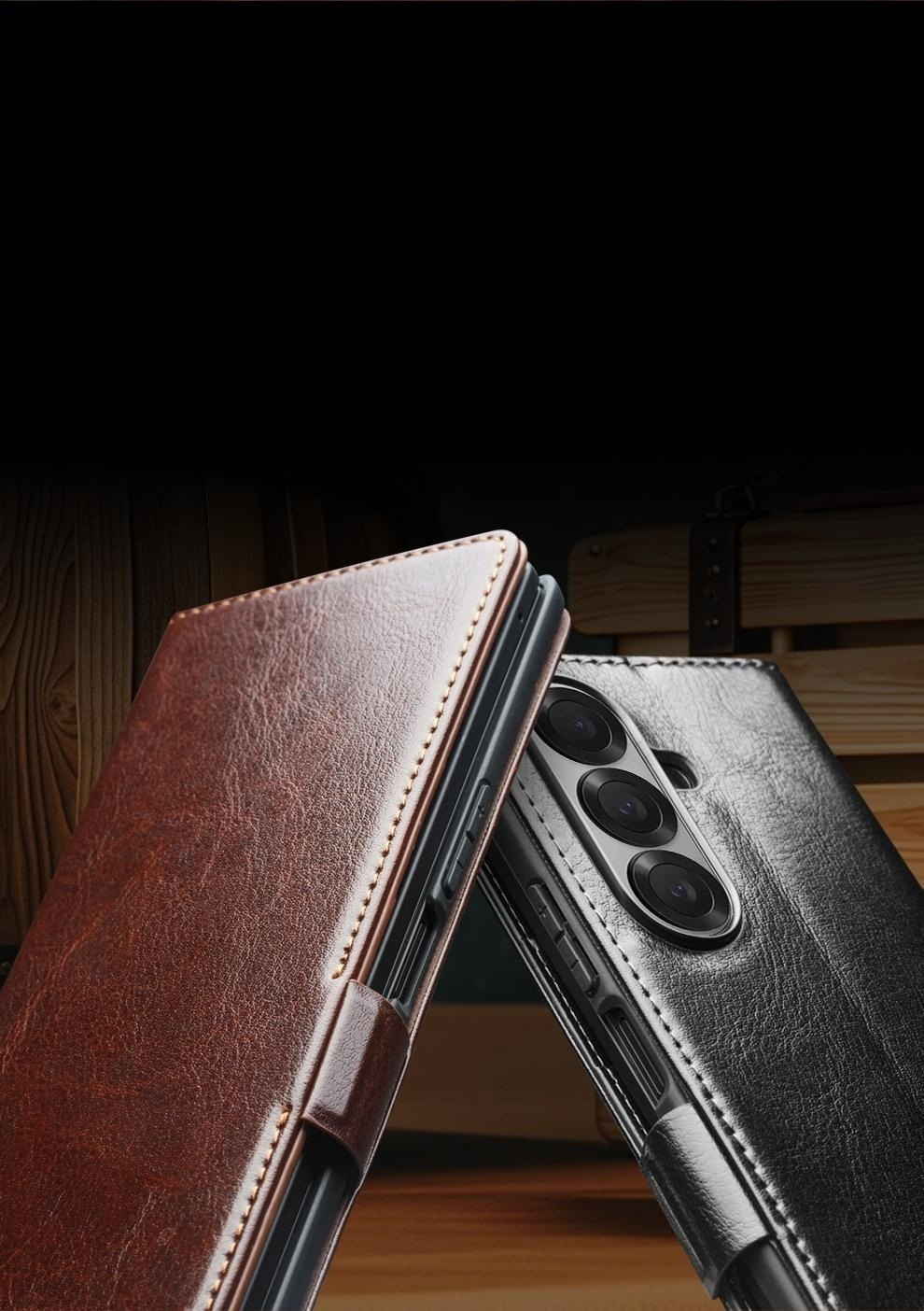 Samsung Galaxy Z Fold7 Echtleder Tasche Flip Cover mit Kartenfächer - Schwarz