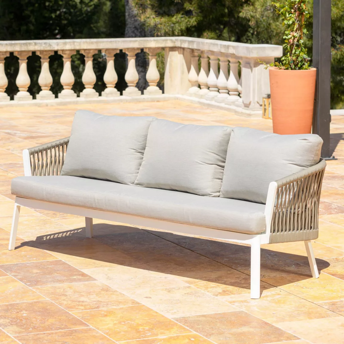 Salon de jardin en aluminium 5 places 4 pcs Amalfi Blanc et taupe