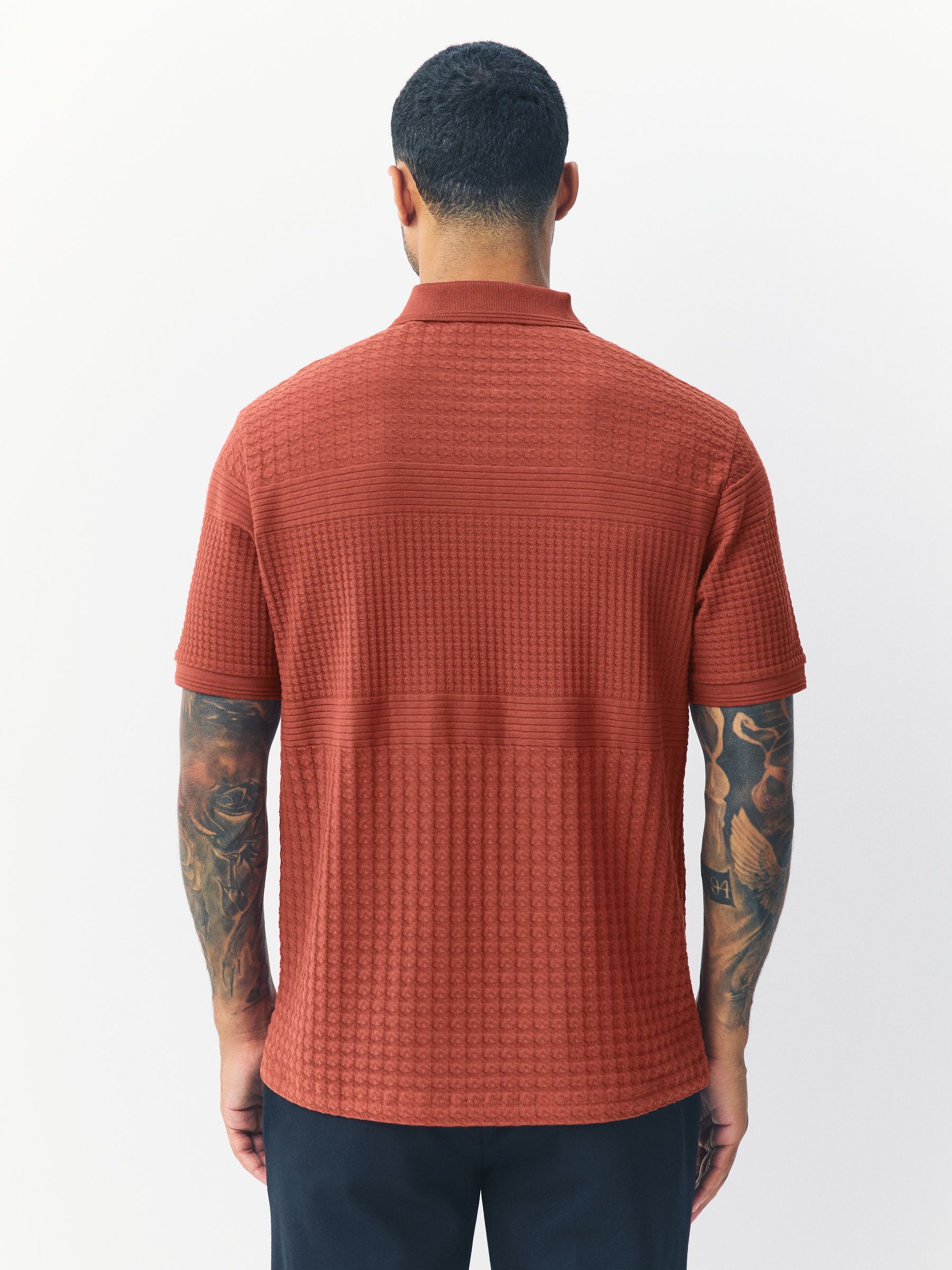 Roestrood - Normale Pasvorm - Net jacquard poloshirt