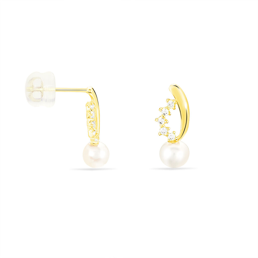 Boucles D'oreilles Puces Dominga Or Jaune Perle De Culture Et Oxyde