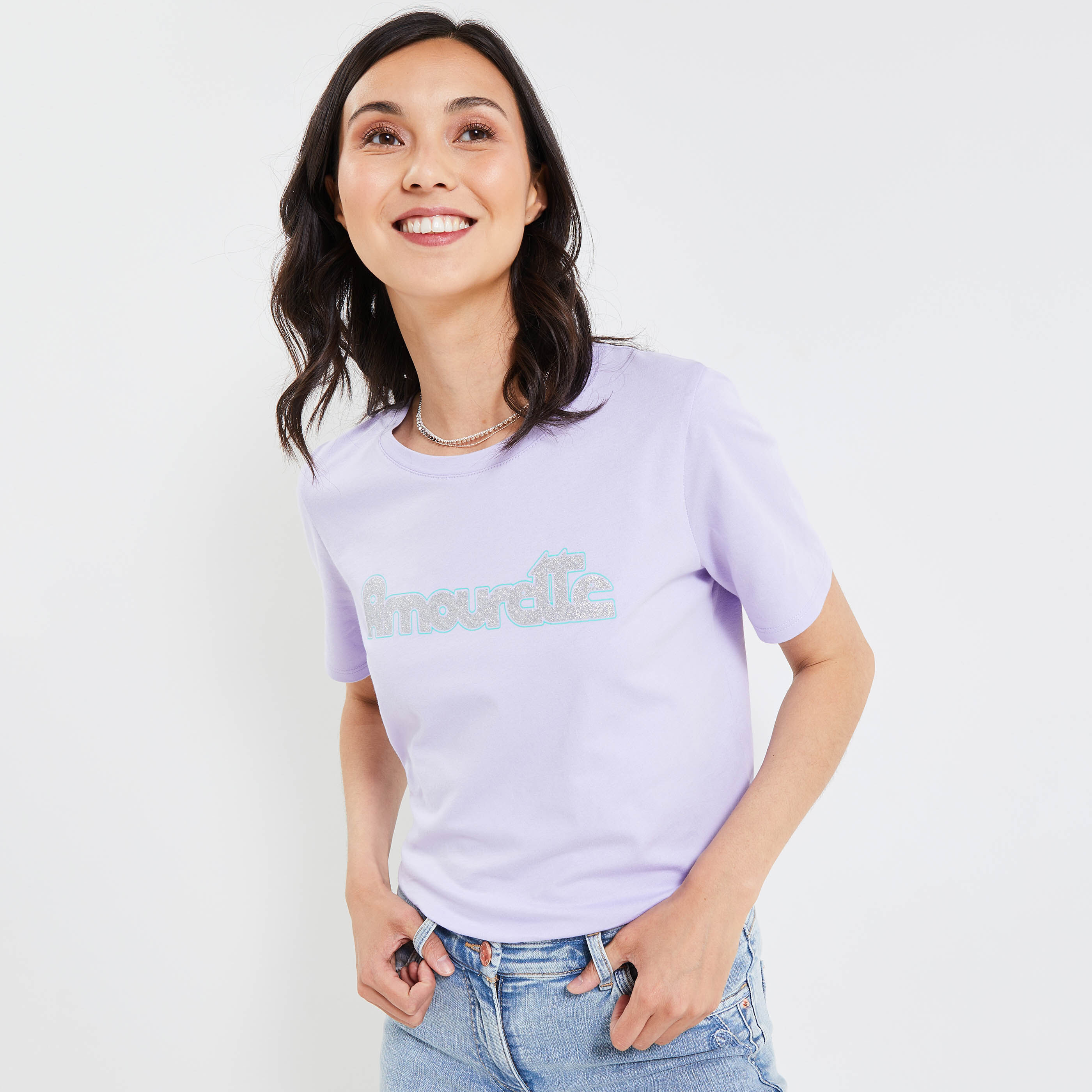 T-shirt col rond femme - VIOLET CLAIR